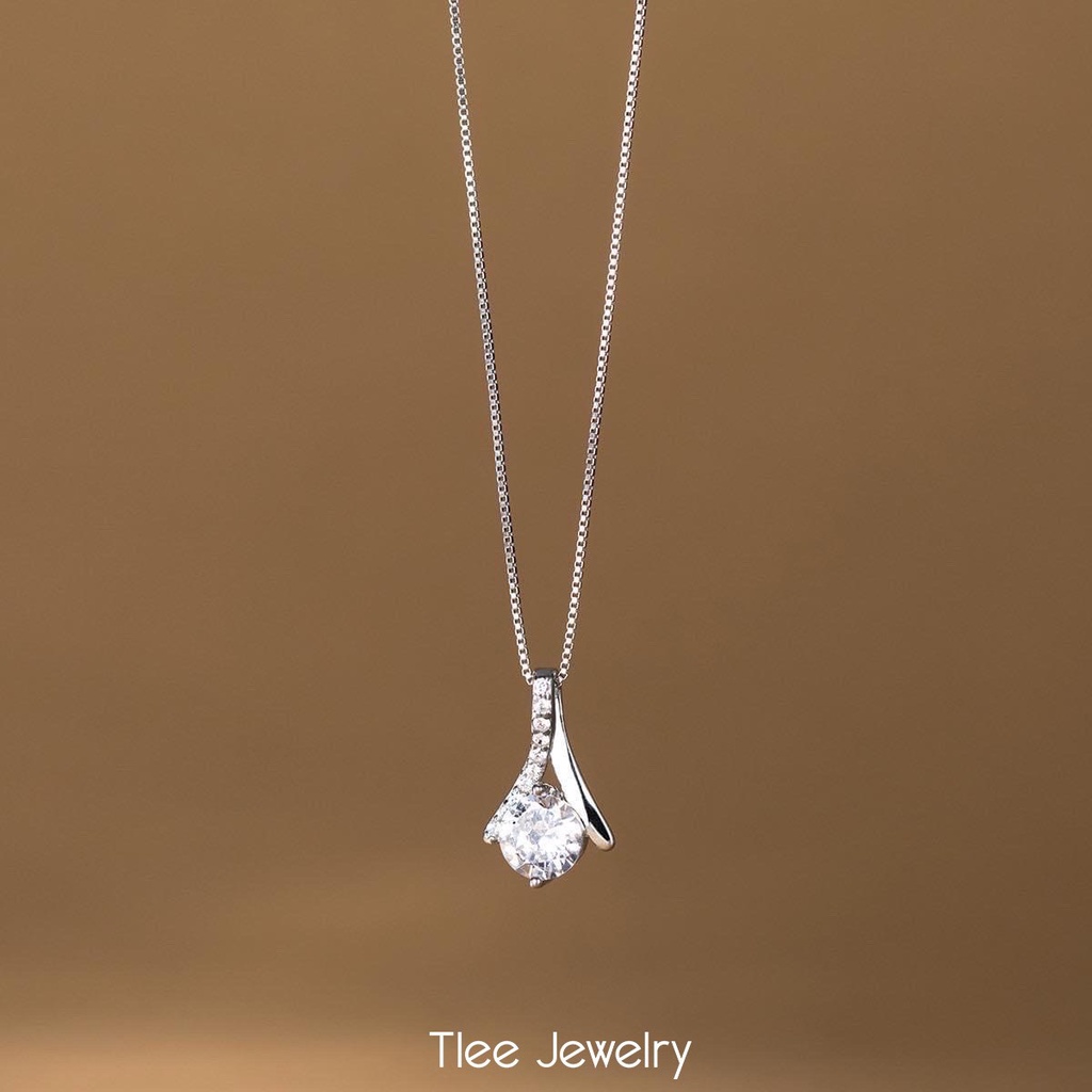 Dây chuyền bạc nữ TLEE dáng giọt nước đính đá Alluring Beautiful TleeJewelry D0210