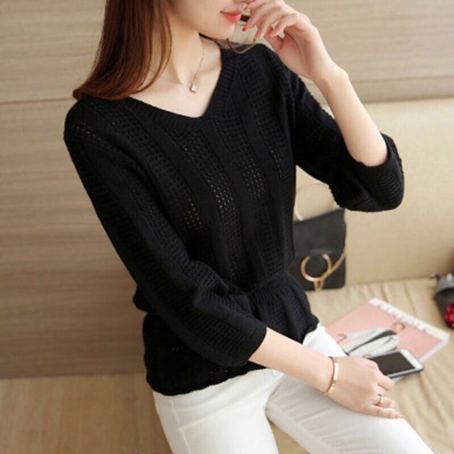 ÁO LEN LỒ CỔ TIM DÁNG PEPLUM | BigBuy360 - bigbuy360.vn