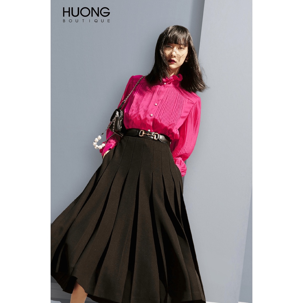 Áo sơ mi lụa satin HUONG BOUTIQUE HBSM944 cổ bèo, dập li toàn thân
