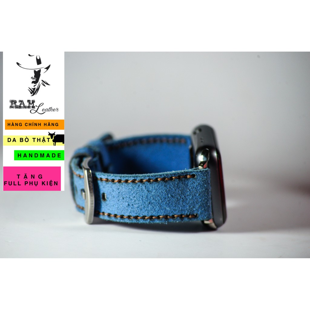 Dây đồng hồ Apple Watch , Iwatch , Iphone Watch Da Bò Lộn Xanh Coban RAM Leather Classic 1963  Bền Đẹp