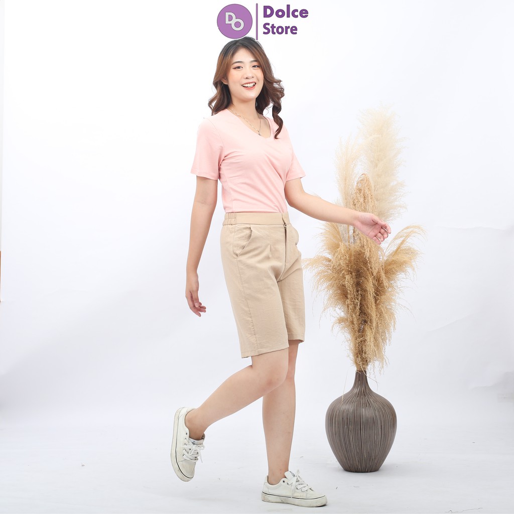 Quần short đũi cạp chun giả cúc Dolce