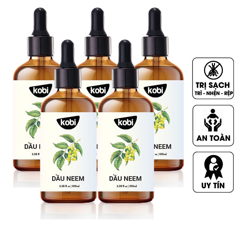 Dầu neem oil Kobi hữu cơ, nguyên chất, diệt bọ trĩ, nhện đỏ, rệp, sâu, bảo vệ hoa hồng, hoa lan -5 chai 100ml/chai