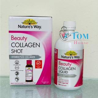 Nature's Way Beauty Collagen Shot thủy phân (10x50ml)/Collagen Liquid dạng nước (500ml), Úc có hạt nho và vitamin E