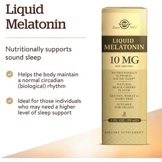 Solgar - Melatonin lỏng 10 mg, 59ml Hương vị anh đào đen tự nhiên