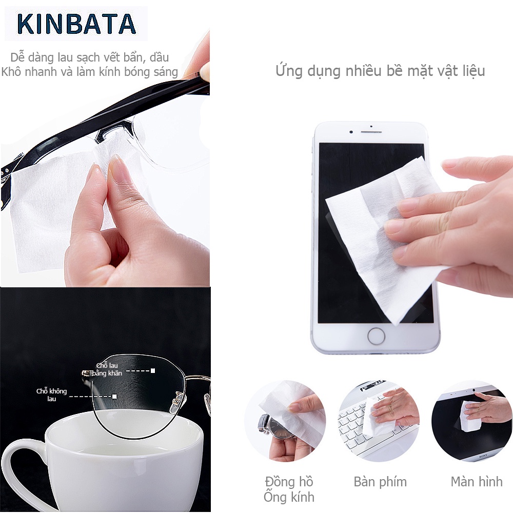 Khăn lau kính nano chống sương mờ KINBATA, giấy lau chống bám hơi nước, sạch nhờn, vân tay, bụi bẩn