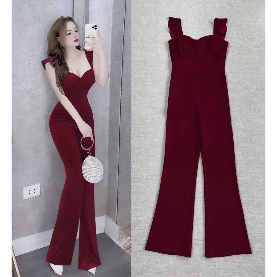 Jumsuit dài ống loe 💝FREESHIP💝 Jumpsuit dài ống loe 2 dây cúp ngực dây kéo lưng xinh xắn TJ1153
