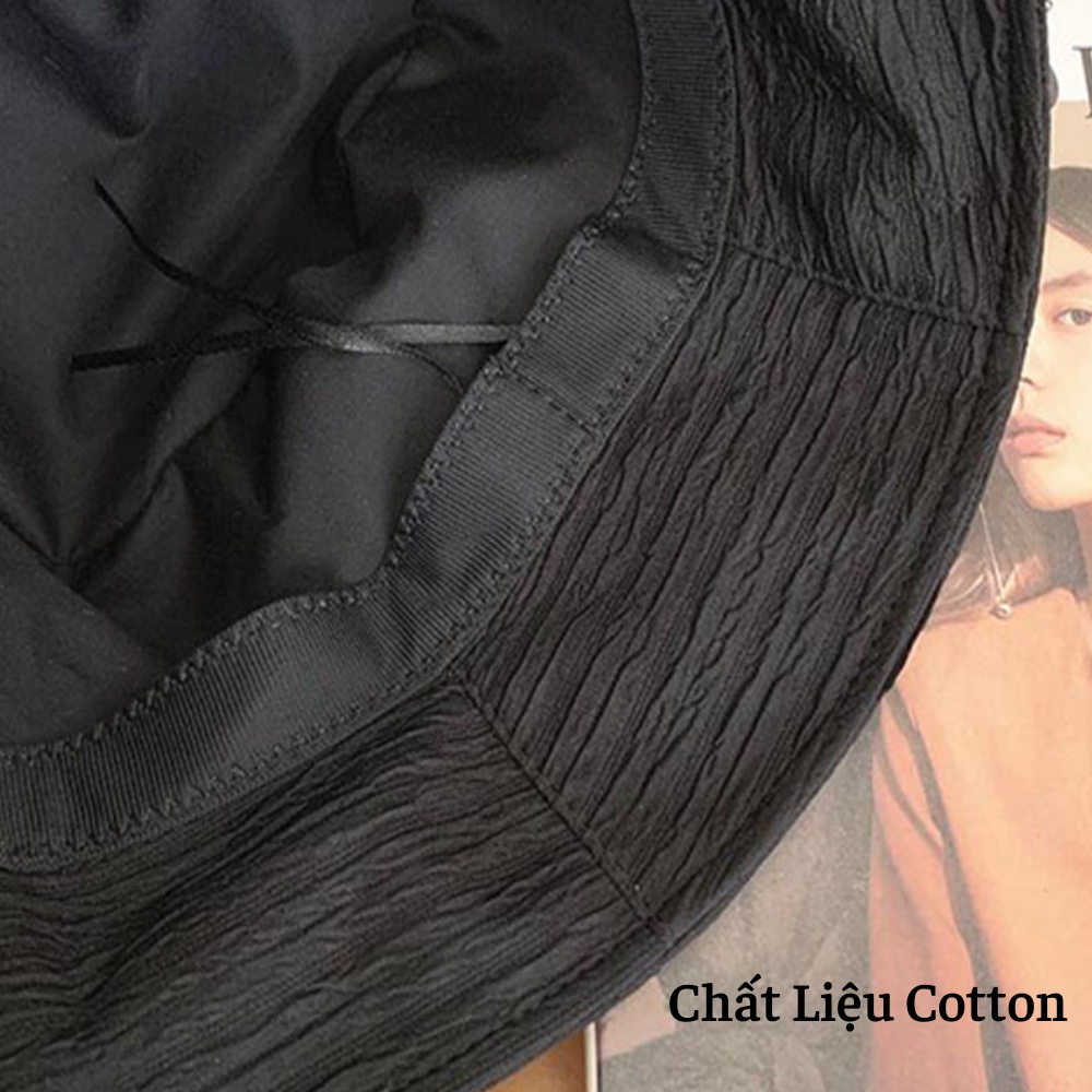 Nón Bucket Vành Cụp Phong Cách Hàn Quốc Jussy Official Kiểu Mũ Tai Bèo Vải Cotton Sọc Ngang Thời Trang Thu Đông Cho Nữ