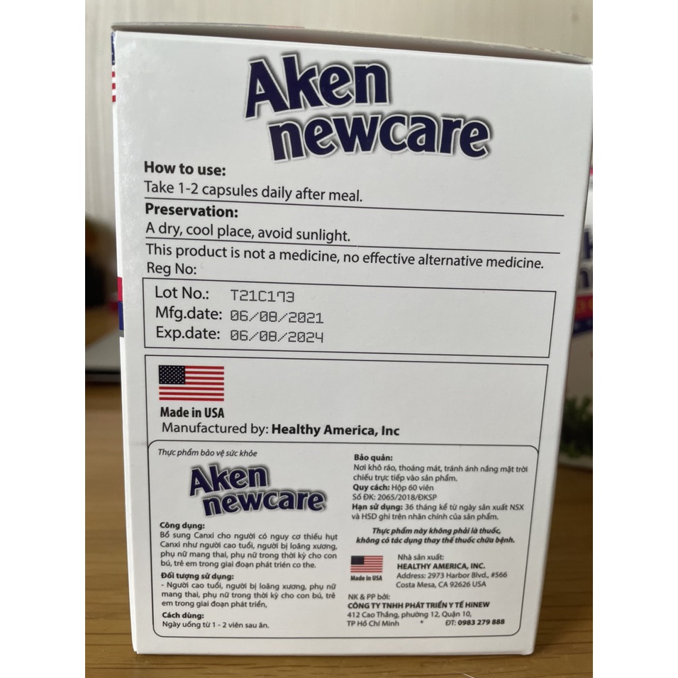 CANXI HỮU CƠ AKEN NEWCARE900mg-H/30V-VIÊN UỐNG BỔ SUNG CANXI TỪ TẢO BIÊN-Bổ sung canxi cho bà bầu,người thiếu hụt canxi,