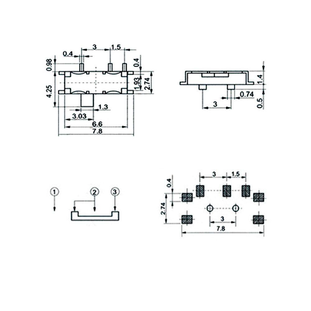 Set 50 Công Tắc Gạt Chuyển Đổi MP3 MP4 Micro Switch 1P2T On / Off MSK-12C02