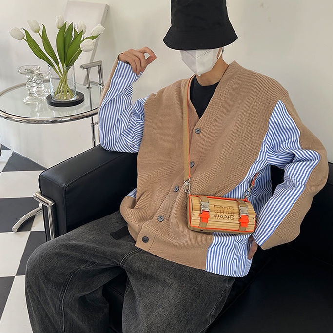 Áo Khoác Cardigan Dáng Rộng Phối Sọc Thời Trang Mỹ 2022 Dành Cho Cặp Đôi