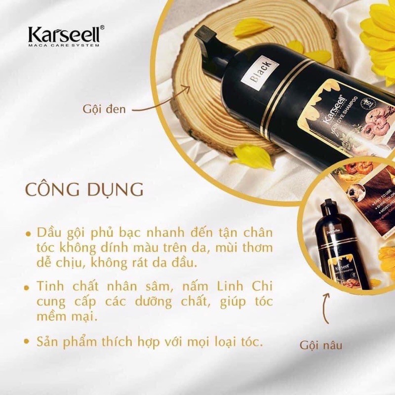 [Karseell chính hãng] [New] Dầu gội phủ bạc thảo dược Nâu - Đen Karseell Hair Dye Shampoo 10 phút 500ml