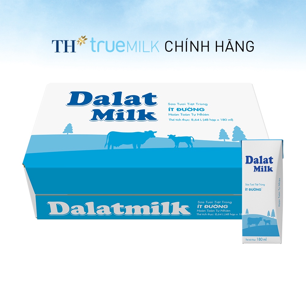 Thùng 48 hộp sữa tươi tiệt trùng ít đường Dalatmilk 180ml (180ml x 48)