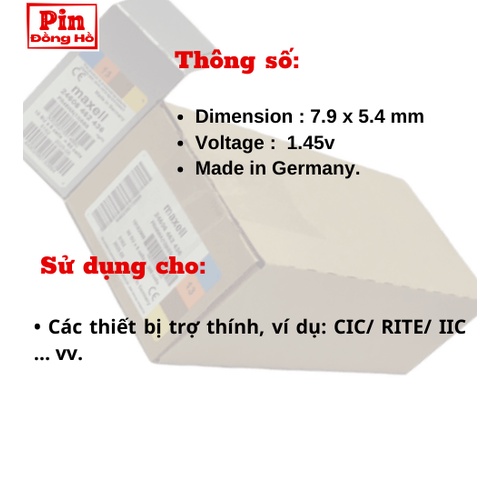 Pin trợ thính 13 Maxell PR48  1 vỉ 6 viên. Pin 48 dùng cho thiết bị máy hỗ trợ nghe, pin thiết bị y tế,....