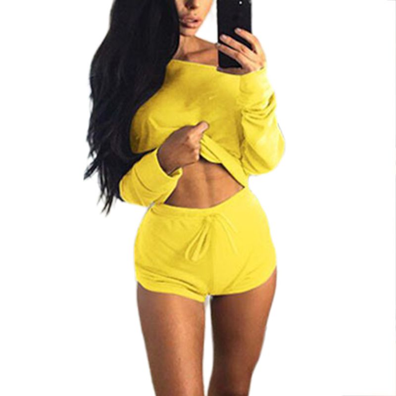 Set Đồ 2 Món Áo Croptop Trễ Vai Tay Dài Phối Dây Rút Thời Trang Mùa Hè Quyến Rũ Cho Nữ