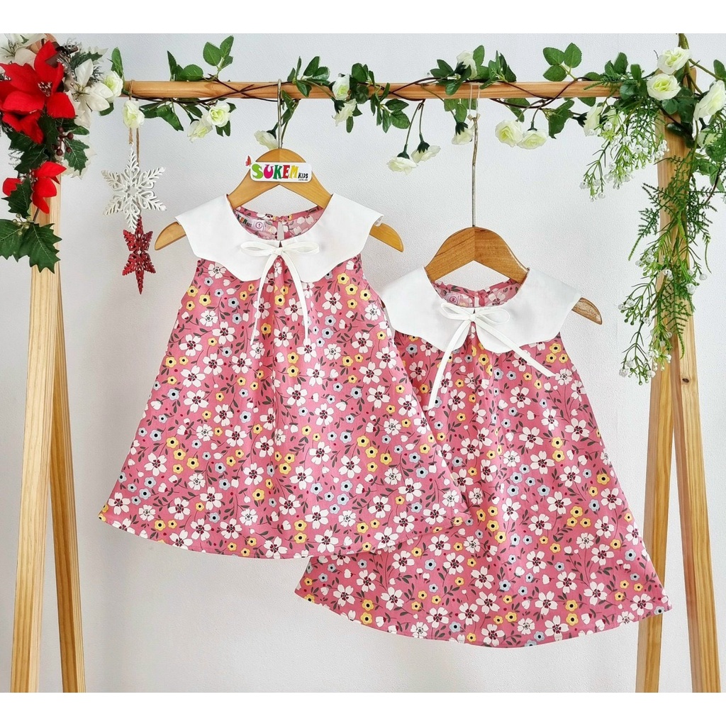 Đầm thiết kế rực rỡ cho bé ngày hè, may phom A cổ lá sen