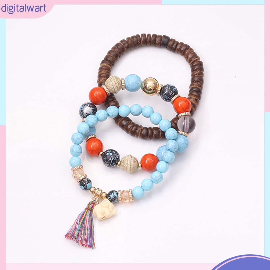Bộ 3 vòng tay chuỗi hạt gỗ phối tua rua thời trang