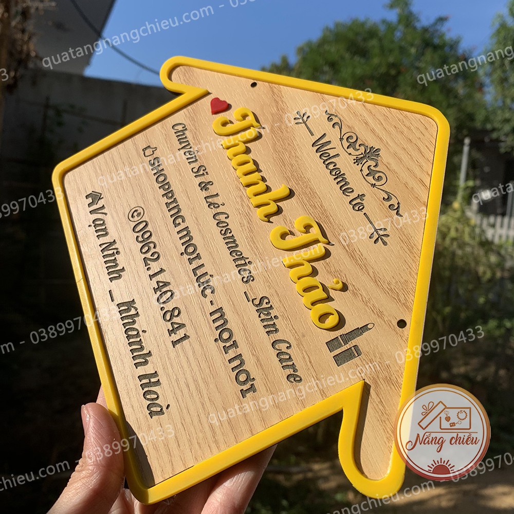 Bảng hiệu dành cho shop sỉ &amp; lẻ mỹ phẩm, skin care, chất liệu gỗ an toàn , hình ngôi nhà
