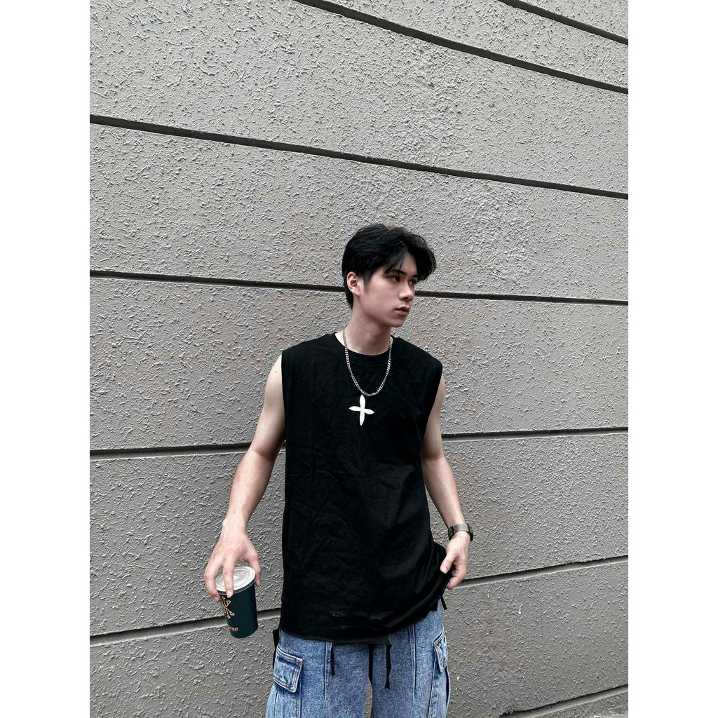 Áo tank top chữ thập HDU áo ba lỗ nam form rộng chất liệu cotton 100% mã AT27