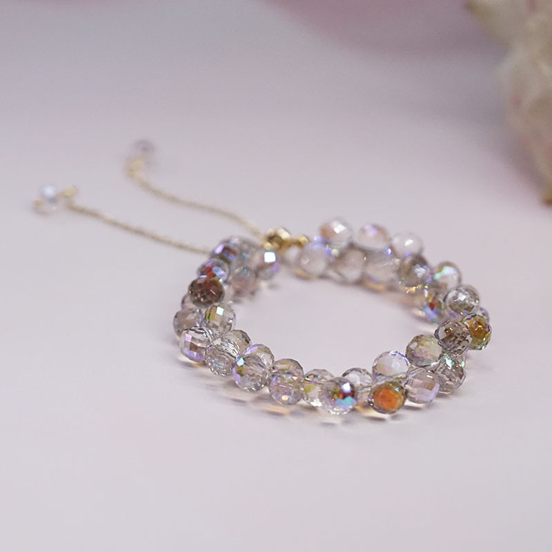 Vòng Tay Hai Lớp Đính Hạt Pha Lê Lấp Lánh Phong Cách Mori Dành Cho Nữ