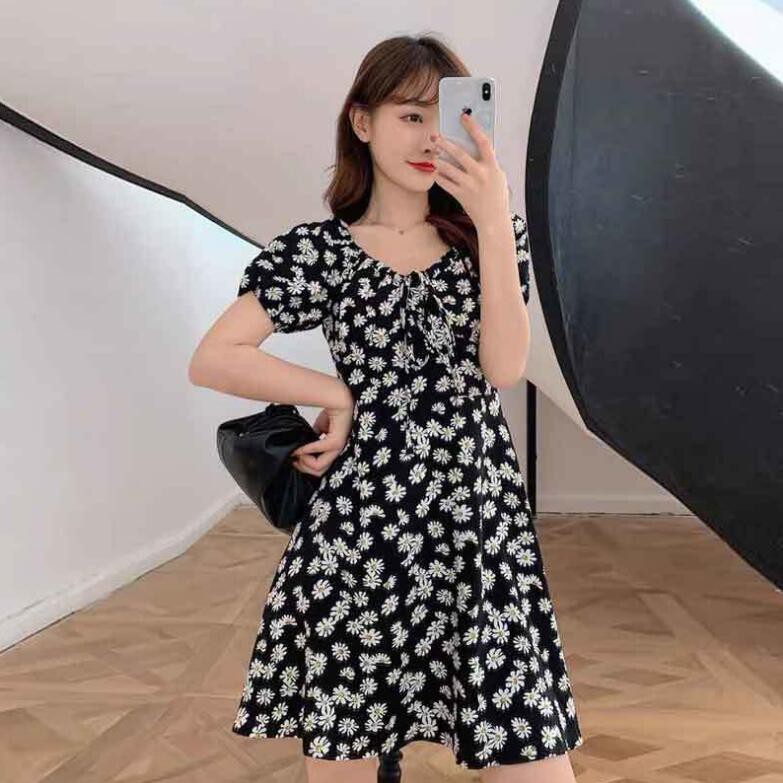 Đầm Chiffon In Hoa Cúc Nhỏ Thời Trang Mùa Hè 2021 Cho Nữ