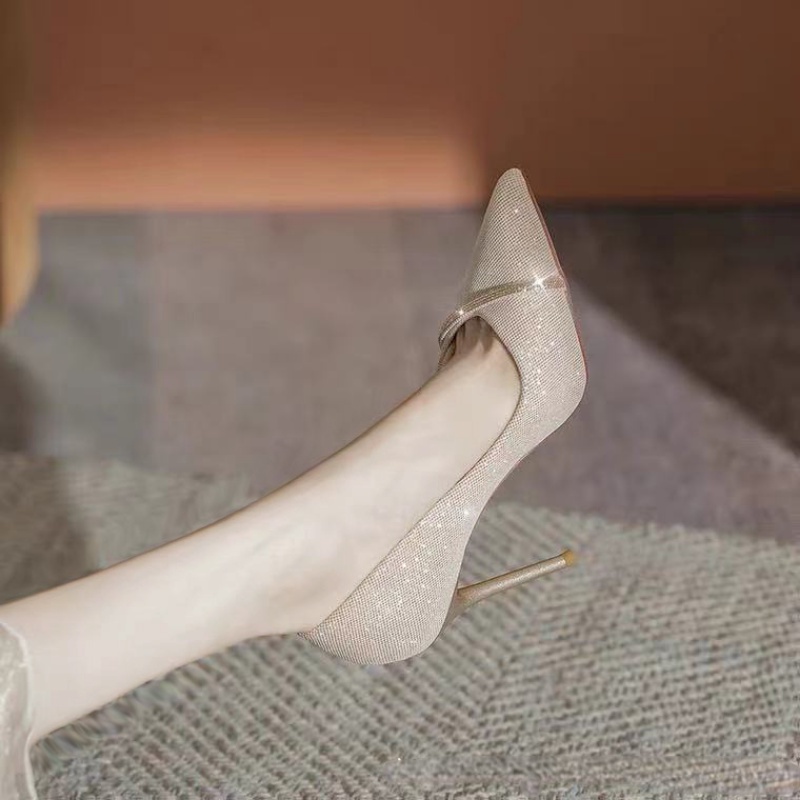 Giày cao gót nữ mũi nhọn đế cao 7-9cm lấp lánh quyến rũ thời trang