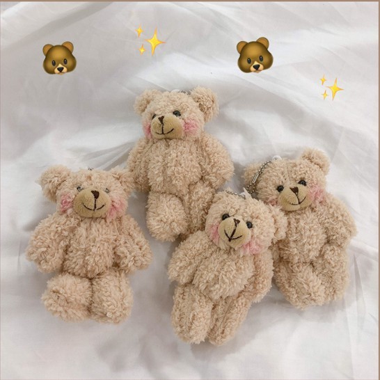 Móc khóa gấu bông 2 má hồng chân tay di động điều chỉnh nhiều tư thế treo balo, túi xách, điện thoại, chìa khóa