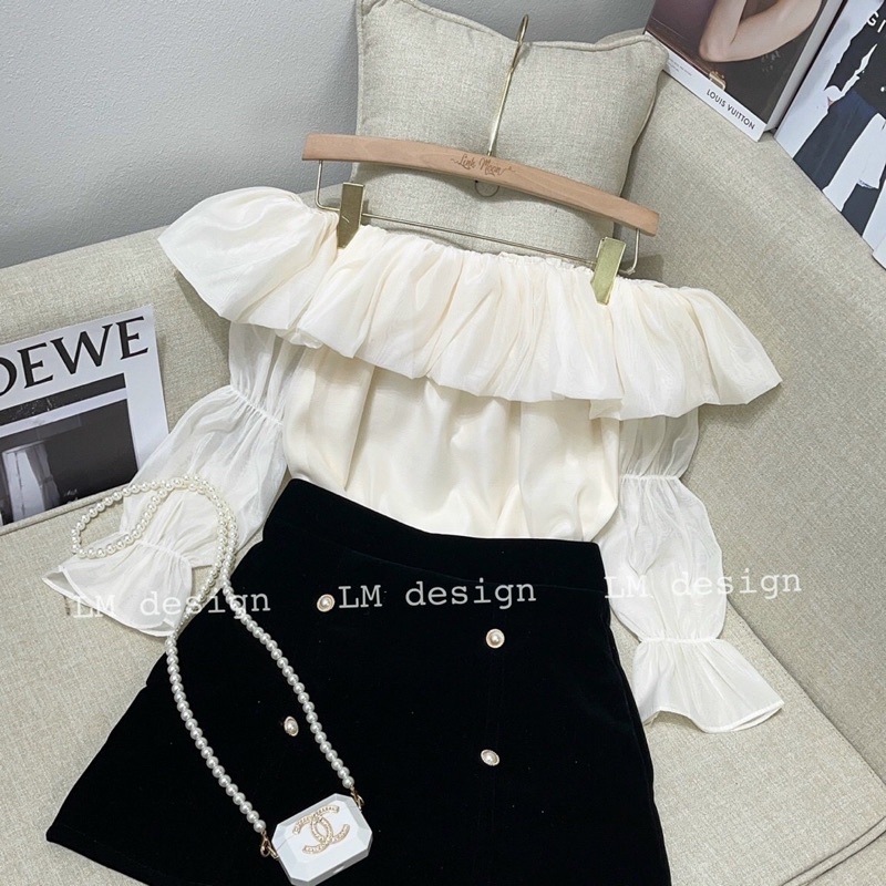 Áo trễ vai bồng bềnh vải tơ 2 lớp