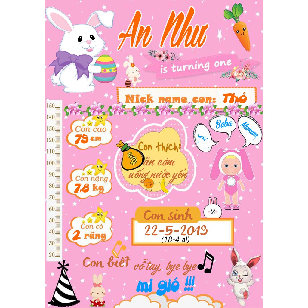 Bảng thành tích bảng thông tin hoặc bảng ảnh 12 tháng - Trang trí sinh nhật thôi nôi bé trai bé gái in hình bé