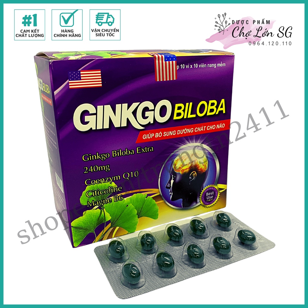 Hoạt huyết dưỡng não GINKGO BILOBA giúp bổ dung dưỡng chất cho não (240mg TÍM) - Hộp 100 viên
