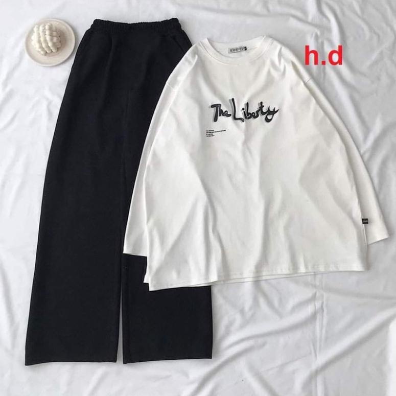 Sét đồ bộ áo thun dài tay The chất cotton su + quần xuống dài chất sạn sét đồ bộ nữ mặc nhà đi chơi