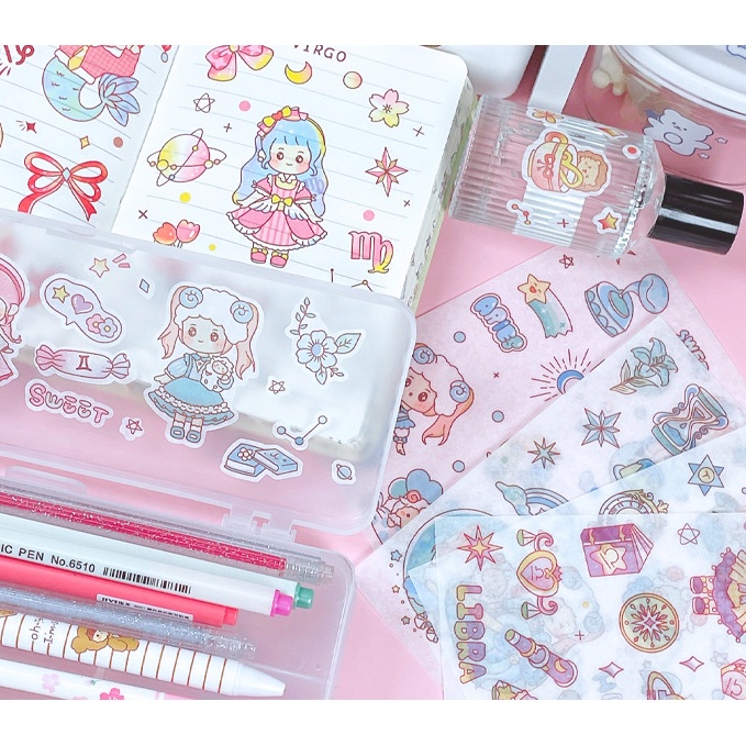 Sticker Set 4 Tấm Chủ Đề 12 Cung Hoàng Đạo Trang Trí Sổ Tay, Hộp Quà Cute