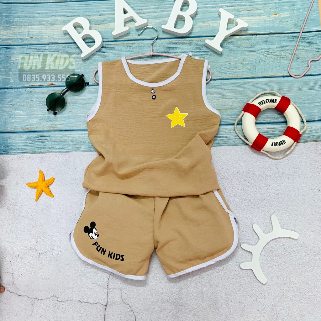 Bộ Đồ Quần Áo Ba Lỗ Cho Bé 💕 FUNKIDS  💕 Đồ Bộ Cotton Đũi  Mặc Ở Nhà Cho Bé Trai Và Bé Gái Chất Mềm.Mịn.Thấn Hút Mồ Hôi