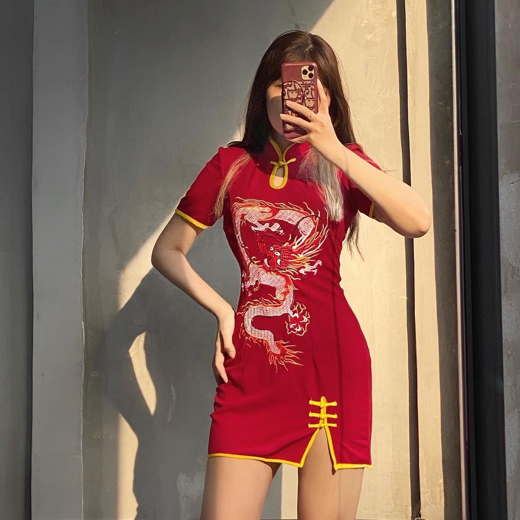 THE FANCE | Đầm cổ tàu thêu hình quyến rũ LONG PHỤNG SHANGHAI