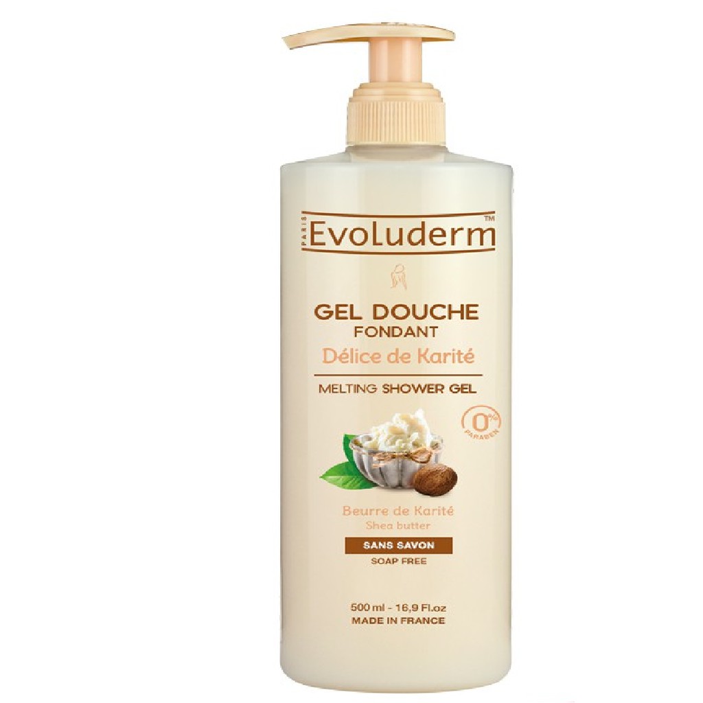 Gel Tắm Evoluderm Dưỡng Da Tinh Chất Hạt Mỡ Và Karite 500ml