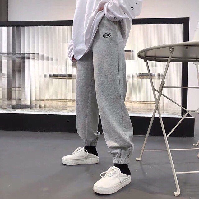 Quần Jogger Nỉ thêu Spun AMIHOUSE Ulzzang Unisex cả Nam và Nữ_Quần ống rộng bo gấu_Quần jogger ống rộng