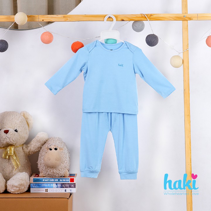 Bộ quần áo dài tay cổ chồm cho bé trai và gái vải Bamboo Cotton cao cấp mềm mịn Haki BB013 (6-13kg)