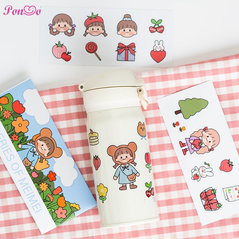 Hình dán hoạt hình 30 họa tiết trang trí chai nước DIY