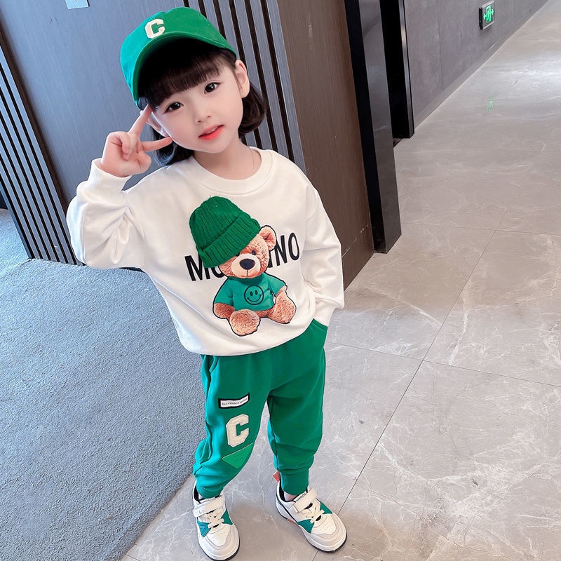 Set Đồ Thể Thao Áo Hoodie In Họa Tiết Hoạt Hình Phong Cách Hàn Quốc Thời Trang Xuân Thu Cho Bé Gái