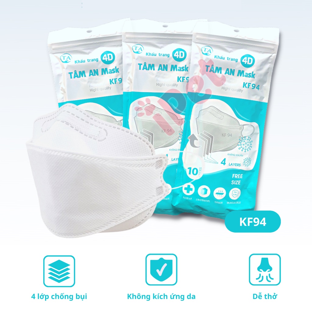 Khẩu Trang KF94 Hàn Quốc 4 Lớp Chống Bụi Mịn Và Kháng Khuẩn Set 10 cái - iPet Shop