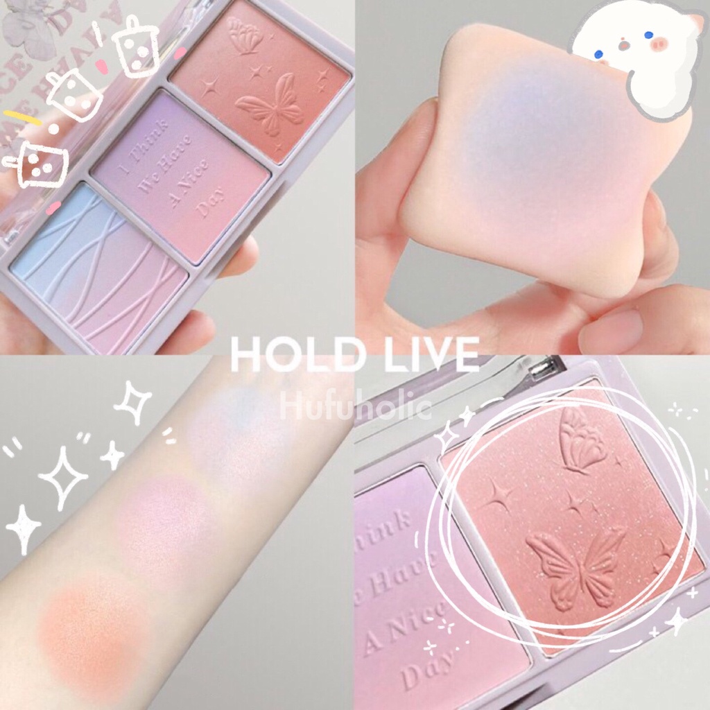 Bảng phấn má hồng 3 màu HOLD LIVE XIAOYUMI Secret Garden Blush Gradient Cheek Purple Blue Tea Holdlive HL461 HLIV61