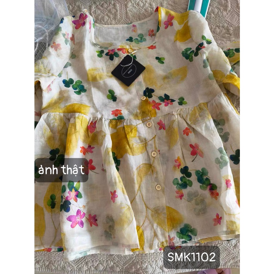 SMK1102-ÁO BBDOLL HOA VÀNG TAY PHỒNG