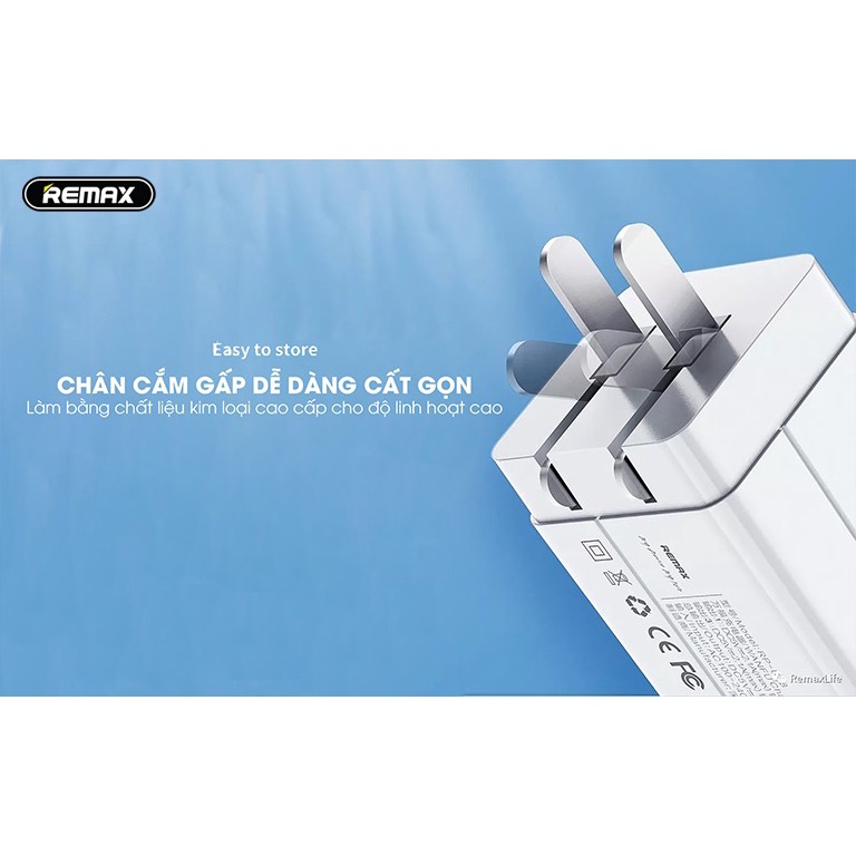 Củ Sạc Nhanh 4 Cổng USB Thông Minh Remax RC-U43 - Chân Gập Tiện Dụng