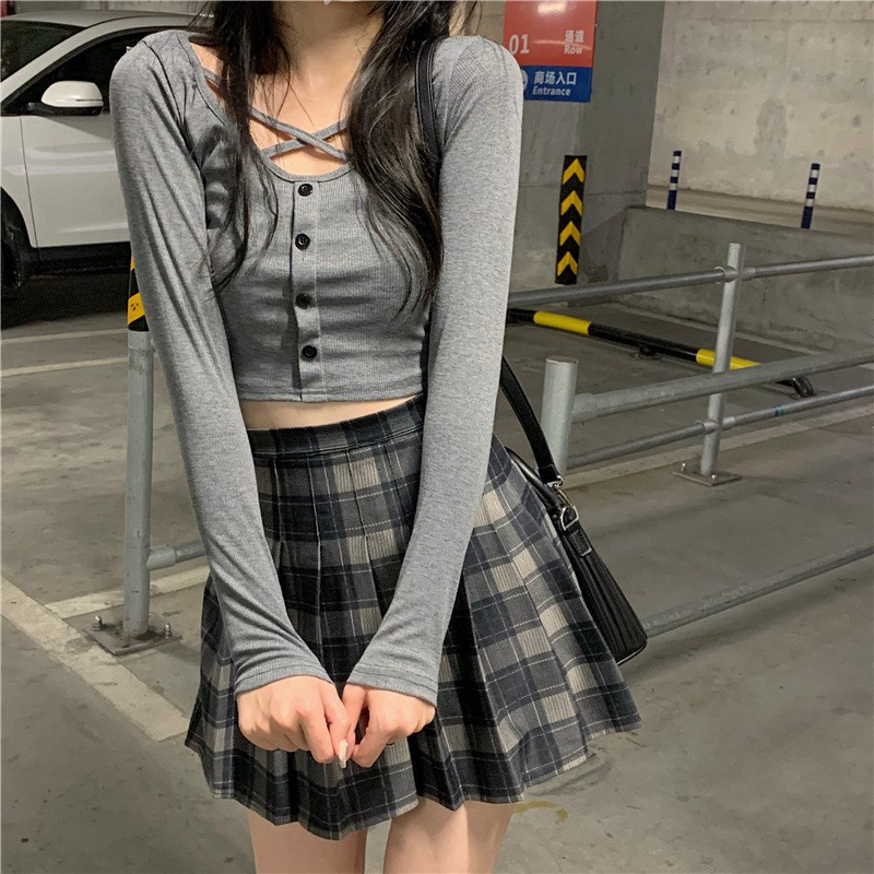 Set Áo Croptop Đan Dây + Chân Váy Tennis Dạ - Ulzzang - Titto Closet | BigBuy360 - bigbuy360.vn