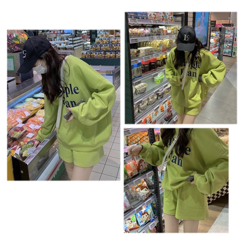 Set Áo Sweater tay dài phối quần short thể thao style Ulzzang