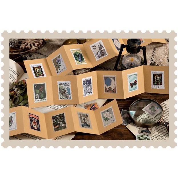Bộ 46 tem dán Sticker kiểu Retro - Nhãn dán hình tem trang trí Bullet Journal VPPTUEMINH, album