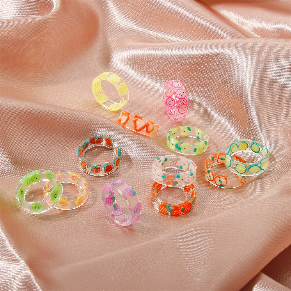 (0380) Nhẫn Nhựa Đeo Tay Resin Hình Trái Cây Màu Sắc Dễ Thương