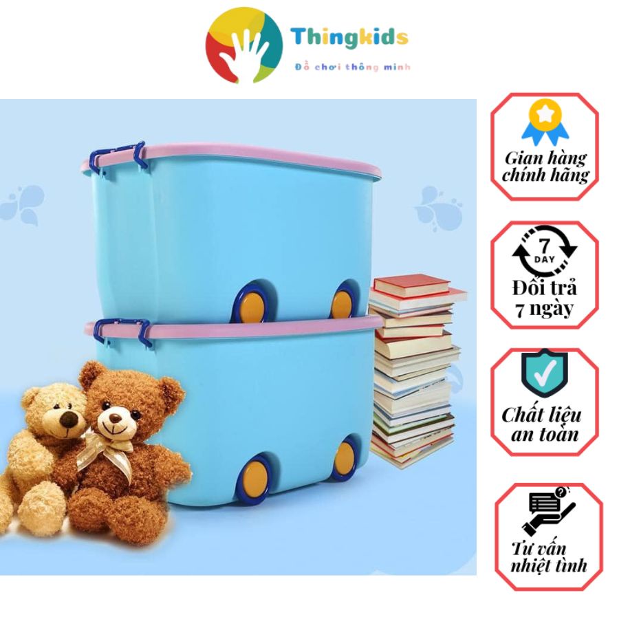 Thùng nhựa có nắp, bánh xe đựng đồ dùng, đồ choi cho bé cho mẹ - Thingkids