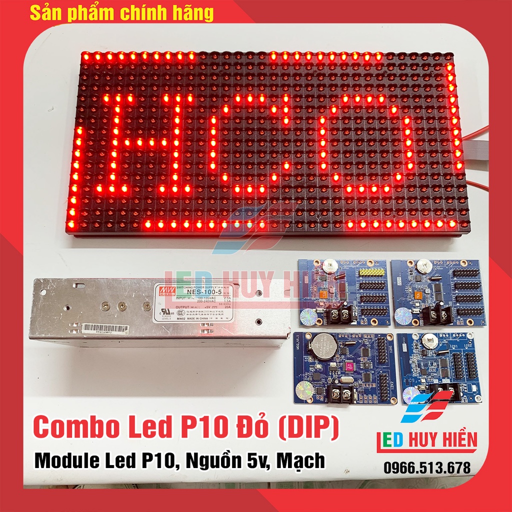 Combo Led p10 màu đỏ (Từ 1 đến 6 module), card HD, Nguồn 5V