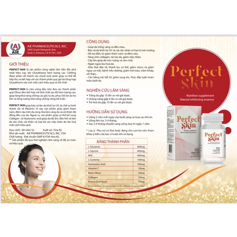 VIÊN UỐNG PERFECT SKIN - VIÊN UỐNG TRẮNG DA, MỜ NÁM, GIẢM THÂM HỘP 60 VIÊN