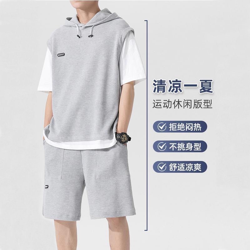 Set Đồ Thể Thao Ngắn Tay Có Mũ Trùm Phong Cách Năng Động Dành Cho Nam